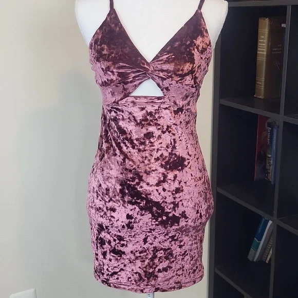 FREE PEOPLE Come Together Pink Velour Peekabo Cutout Cami Bodycon Mini Dress - Picture 1 of 9